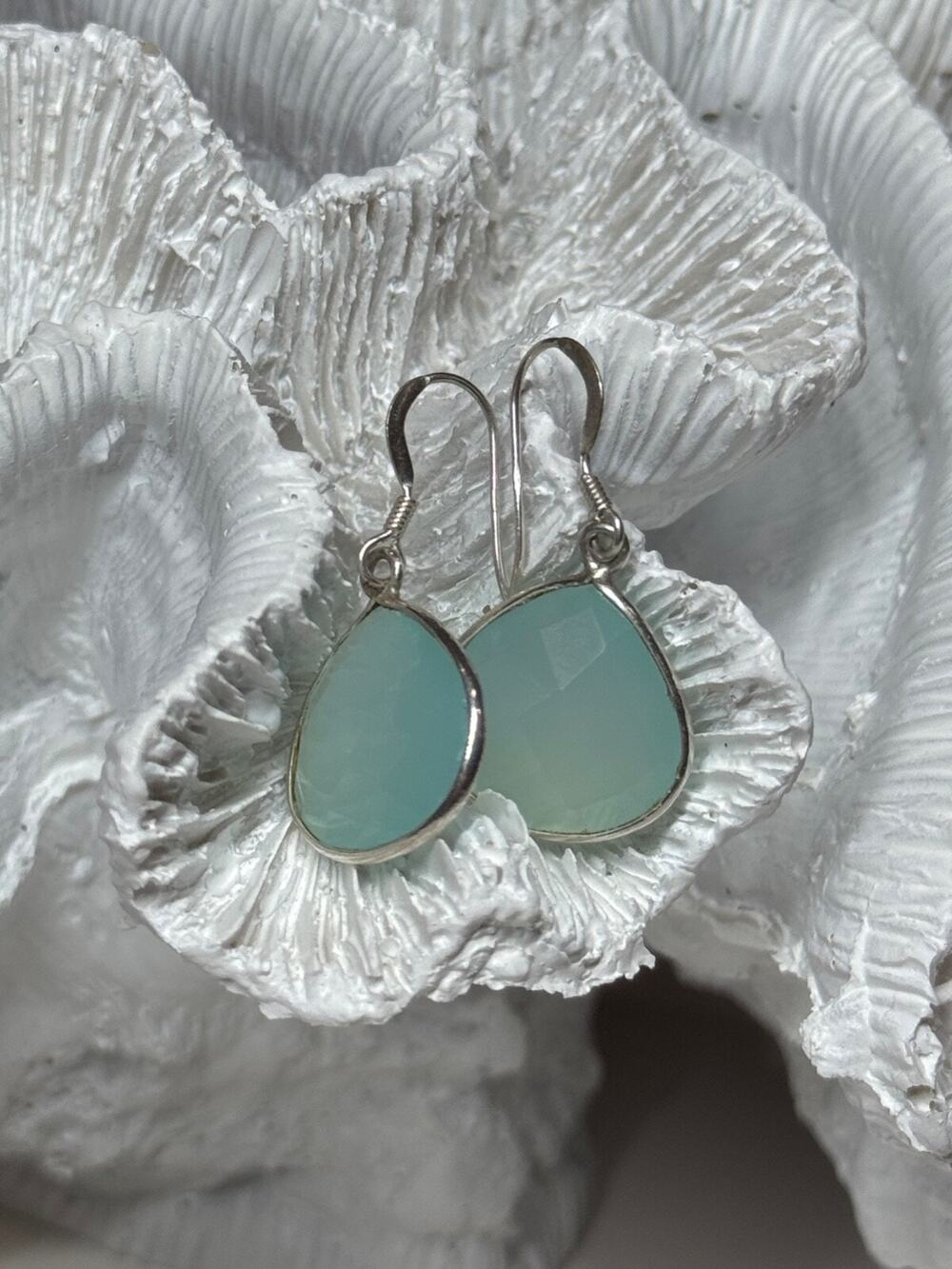925 Sterling Silver Blue Beryl Earrings Length 1.1 Inch